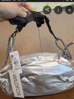 Wildfox Silver Metallic Crossbody Bag with Black & White Strap